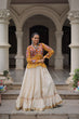 Load image into Gallery viewer, Off White Kora Cotton Gota-Patti Lehenga with Yellow Bandhani Kutchi Patchwork Top ClothsVilla