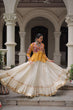 Load image into Gallery viewer, Off White Kora Cotton Gota-Patti Lehenga with Yellow Bandhani Kutchi Patchwork Top ClothsVilla