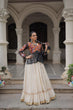 Load image into Gallery viewer, Off White Kora Cotton Gota-Patti Lehenga with Black Bandhani Kutchi Patchwork Top ClothsVilla