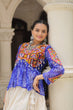 Load image into Gallery viewer, Off White Kora Cotton Gota-Patti Lehenga with Blue Bandhani Kutchi Patchwork Top ClothsVilla