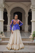 Load image into Gallery viewer, Off White Kora Cotton Gota-Patti Lehenga with Blue Bandhani Kutchi Patchwork Top ClothsVilla