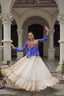 Off White Kora Cotton Gota-Patti Lehenga with Blue Bandhani Kutchi Patchwork Top ClothsVilla