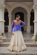 Load image into Gallery viewer, Off White Kora Cotton Gota-Patti Lehenga with Blue Bandhani Kutchi Patchwork Top ClothsVilla