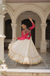 Load image into Gallery viewer, Off White Kora Cotton Gota-Patti Lehenga with Pink Bandhani Kutchi Patchwork Top ClothsVilla