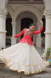 Load image into Gallery viewer, Off White Kora Cotton Gota-Patti Lehenga with Red Bandhani Kutchi Patchwork Top ClothsVilla
