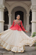 Load image into Gallery viewer, Off White Kora Cotton Gota-Patti Lehenga with Red Bandhani Kutchi Patchwork Top ClothsVilla