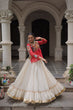 Load image into Gallery viewer, Off White Kora Cotton Gota-Patti Lehenga with Red Bandhani Kutchi Patchwork Top ClothsVilla