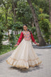 Load image into Gallery viewer, Off White Kora Cotton Gota-Patti Lehenga with Red Roman Silk Embroidered Blouse ClothsVilla