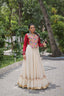 Off White Kora Cotton Gota-Patti Lehenga with Red Roman Silk Embroidered Blouse ClothsVilla