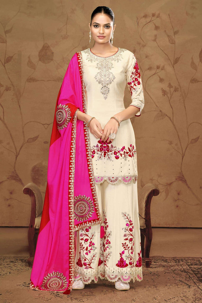 Off White Kurta Palazzo with Dupatta ClothsVilla