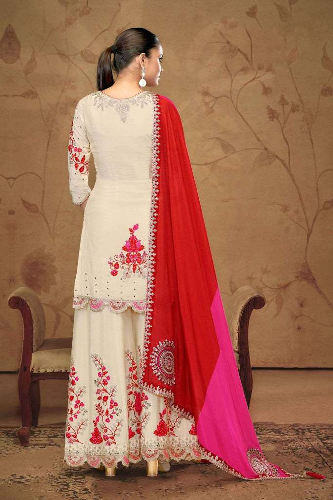 Off White Kurta Palazzo with Dupatta ClothsVilla