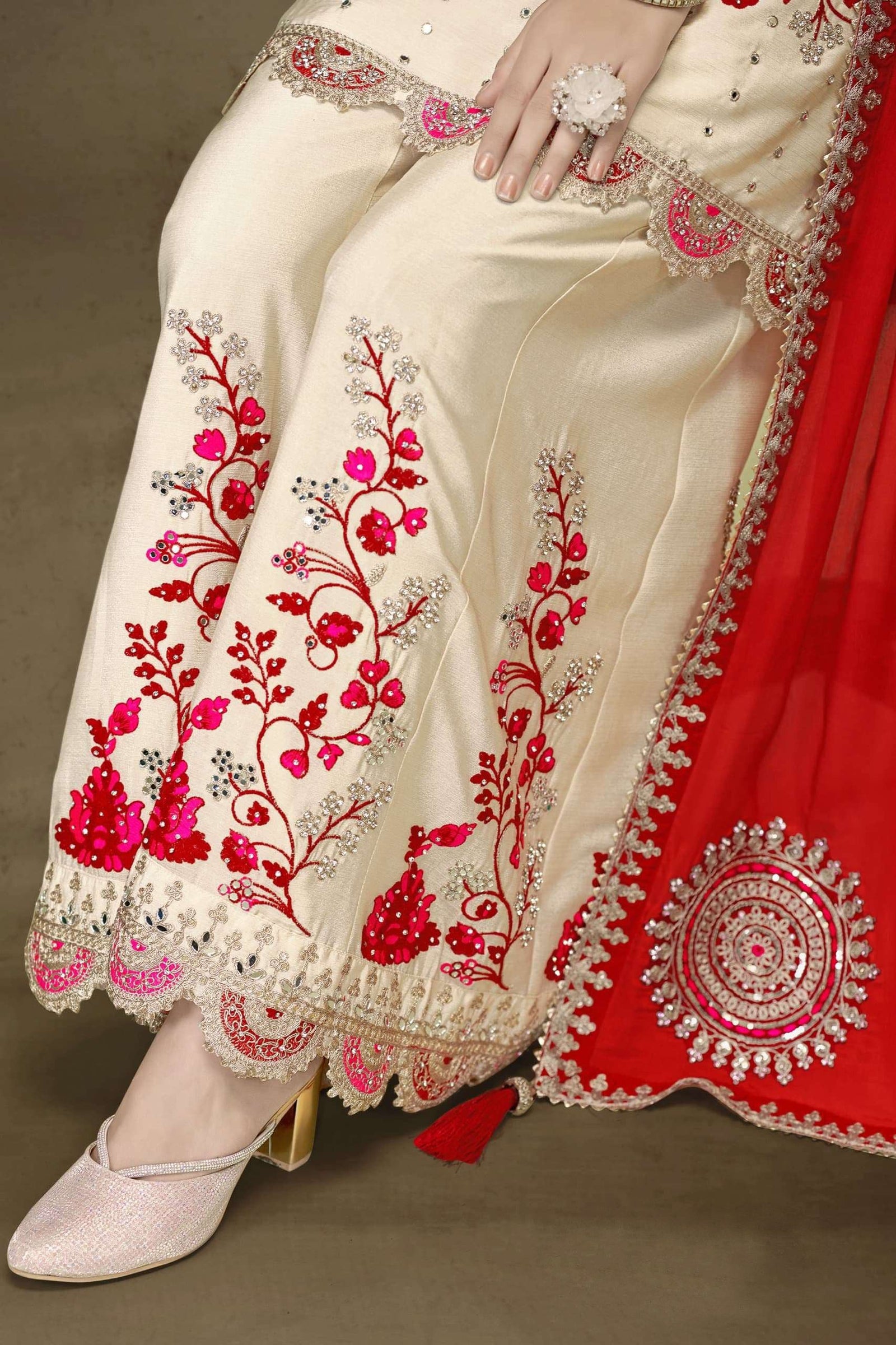 Off White Kurta Palazzo with Dupatta ClothsVilla
