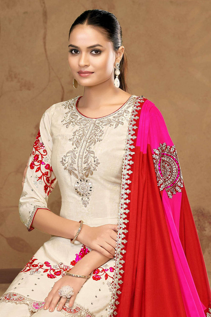 Off White Kurta Palazzo with Dupatta ClothsVilla