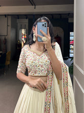 Load image into Gallery viewer, Off-White Lehenga Choli with Sequins &amp; Thread Embroidery in Georgette Fabric ClothsVilla