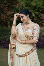 Load image into Gallery viewer, Off-White Lehenga Choli with Sequins &amp; Thread Embroidery in Georgette Fabric ClothsVilla