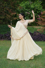 Load image into Gallery viewer, Off-White Lehenga Choli with Sequins &amp; Thread Embroidery in Georgette Fabric ClothsVilla