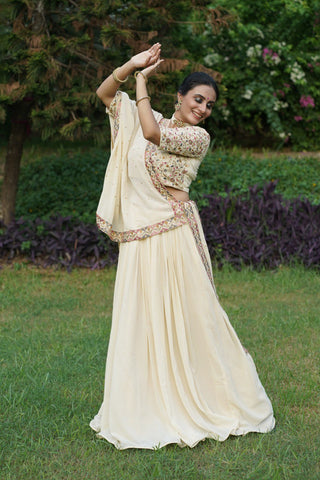 Off-White Lehenga Choli with Sequins & Thread Embroidery in Georgette Fabric ClothsVilla