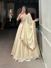 Load image into Gallery viewer, Off-White Lehenga Choli with Sequins &amp; Thread Embroidery in Georgette Fabric ClothsVilla