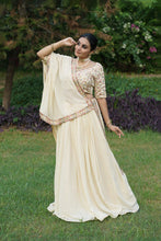 Load image into Gallery viewer, Off-White Lehenga Choli with Sequins &amp; Thread Embroidery in Georgette Fabric ClothsVilla