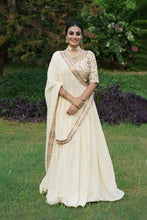 Load image into Gallery viewer, Off-White Lehenga Choli with Sequins &amp; Thread Embroidery in Georgette Fabric ClothsVilla