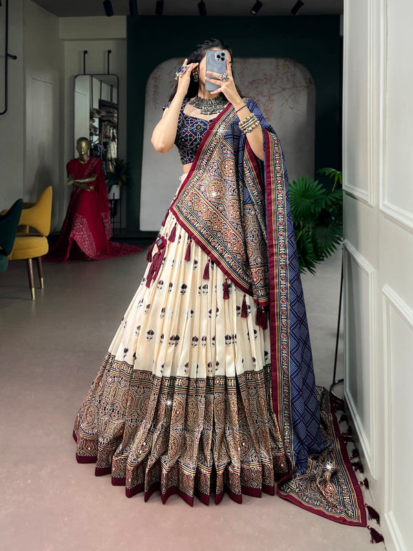 Off White Lehenga with Mirror Work ClothsVilla