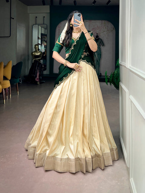 Off White Onam Special Tasar Lehenga Set ClothsVilla Main image