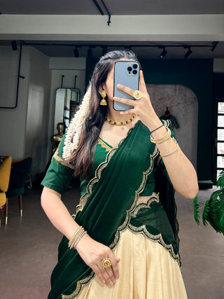 Off White Onam Special Tasar Lehenga Set ClothsVilla