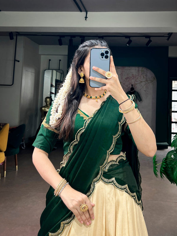 Off White Onam Special Tasar Lehenga Set ClothsVilla
