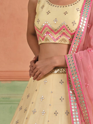 Off White Organza Embroidered Foil Mirror Work Lehenga Choli Clothsvilla