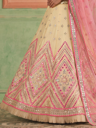Off White Organza Embroidered Foil Mirror Work Lehenga Choli Clothsvilla