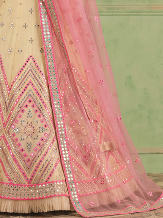 Off White Organza Embroidered Foil Mirror Work Lehenga Choli Clothsvilla