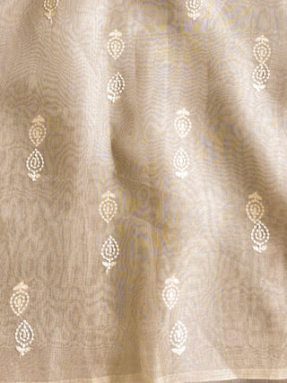 Off White Organza Silk Saree with Resham Floral Embroidery ClothsVilla