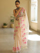 Load image into Gallery viewer, Off White Organza Silk Saree with Resham Floral Embroidery ClothsVilla