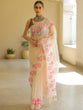 Load image into Gallery viewer, Off White Organza Silk Saree with Resham Floral Embroidery ClothsVilla