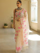 Load image into Gallery viewer, Off White Organza Silk Saree with Resham Floral Embroidery ClothsVilla