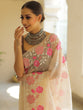 Load image into Gallery viewer, Off White Organza Silk Saree with Resham Floral Embroidery ClothsVilla