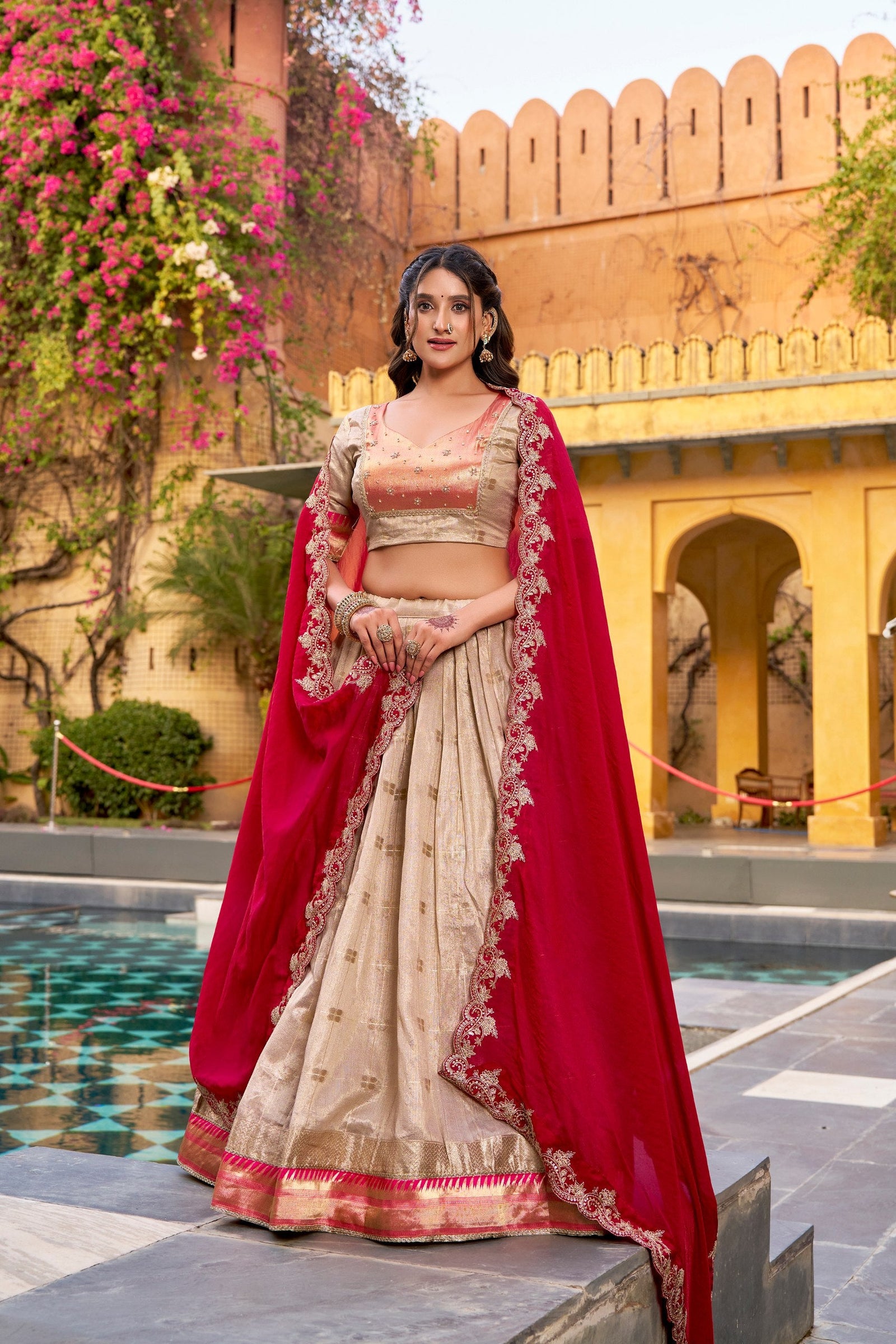 Off White Paithani Border Lehenga Choli ClothsVilla