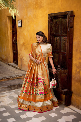 Off White Paithani Lehenga Set with Batwa ClothsVilla