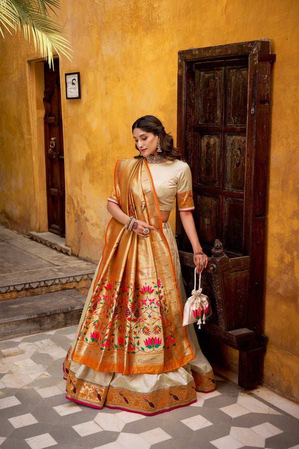 Off White Paithani Lehenga Set with Batwa ClothsVilla