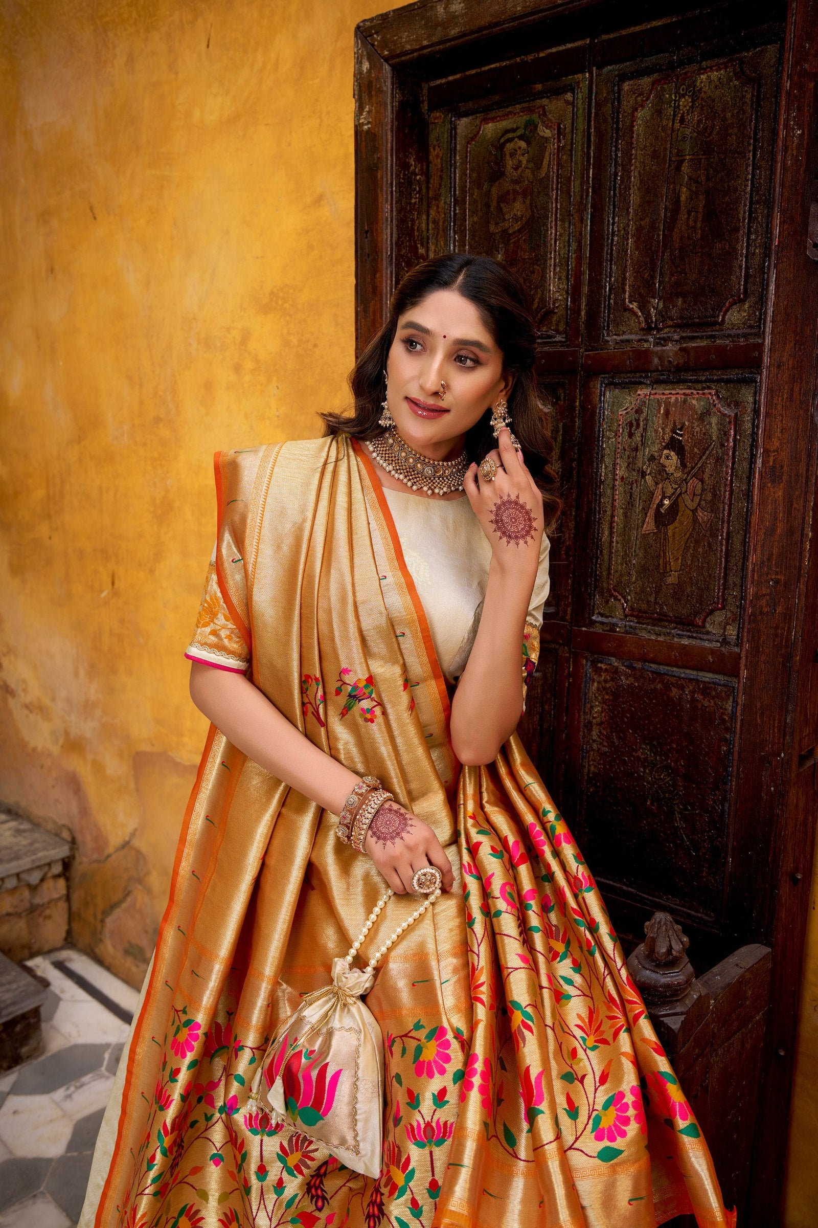 Off White Paithani Lehenga Set with Batwa ClothsVilla