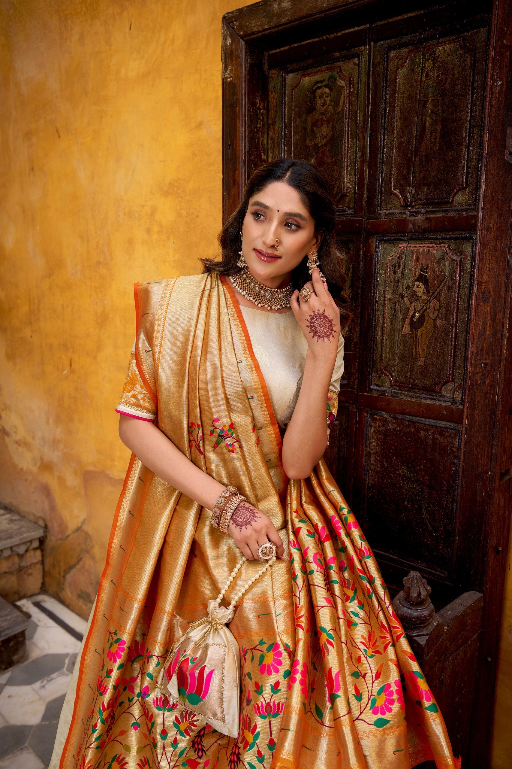 Off White Paithani Lehenga Set with Batwa ClothsVilla