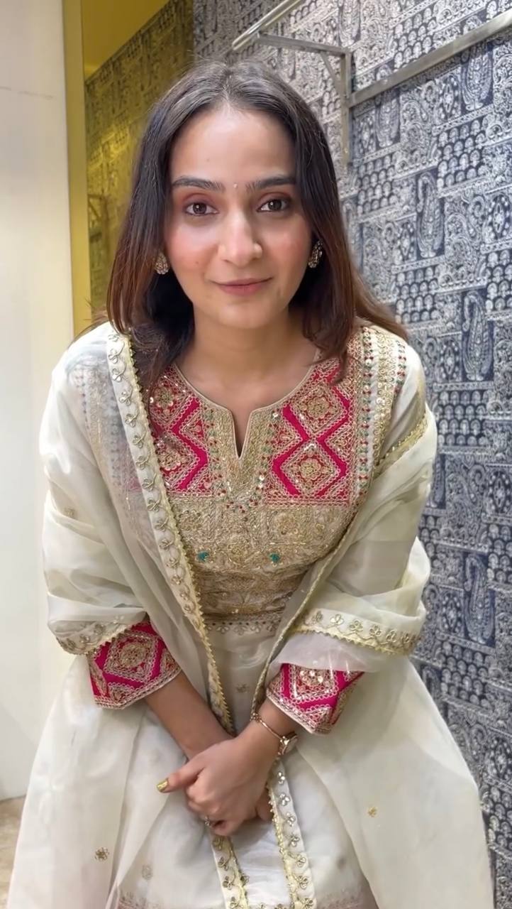 Off White Premium Designer Readymade Top Sharara Plazzo & Dupatta Collection