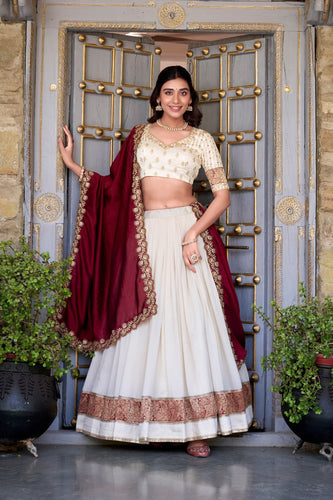 Off White Premium Vichitra Silk Lehenga Set with Zari & Sequin Detailing – 3-Piece Ensemble Clothsvilla