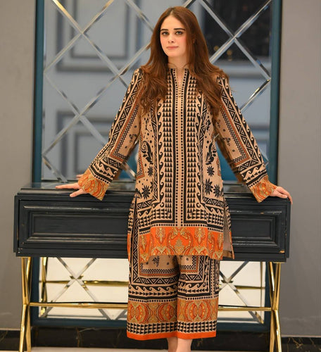 Off White Pure Natural Crepe Digital Print Co-Ord Set Fully Stitched Top & Plazzo ClothsVilla