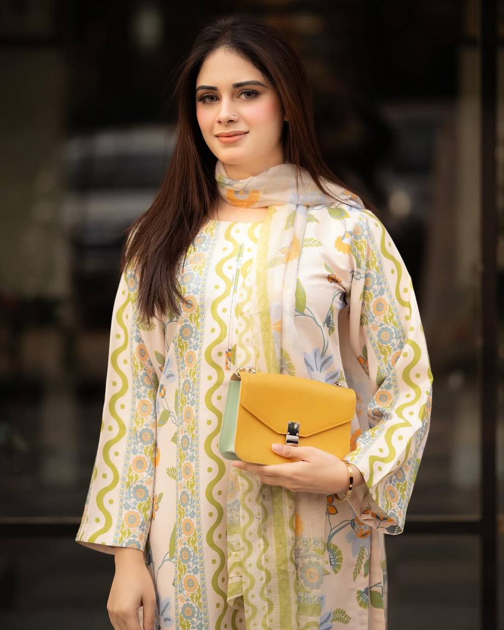 Off White Pure Natural Crepe Digital Print Co-Ord Set with Chiffon Georgette Dupatta Fully Stitched ClothsVilla
