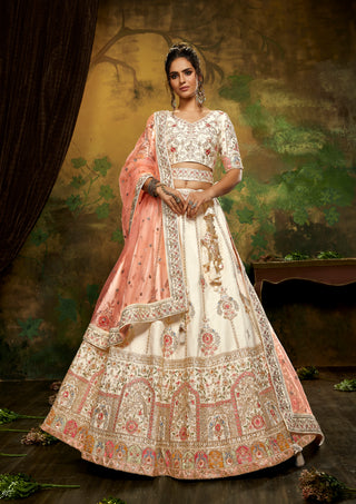 Off White Pure Silk Moti & Zarkan heavy embroidery Semi-Stitched Lehenga choli & Dupatta Clothsvilla