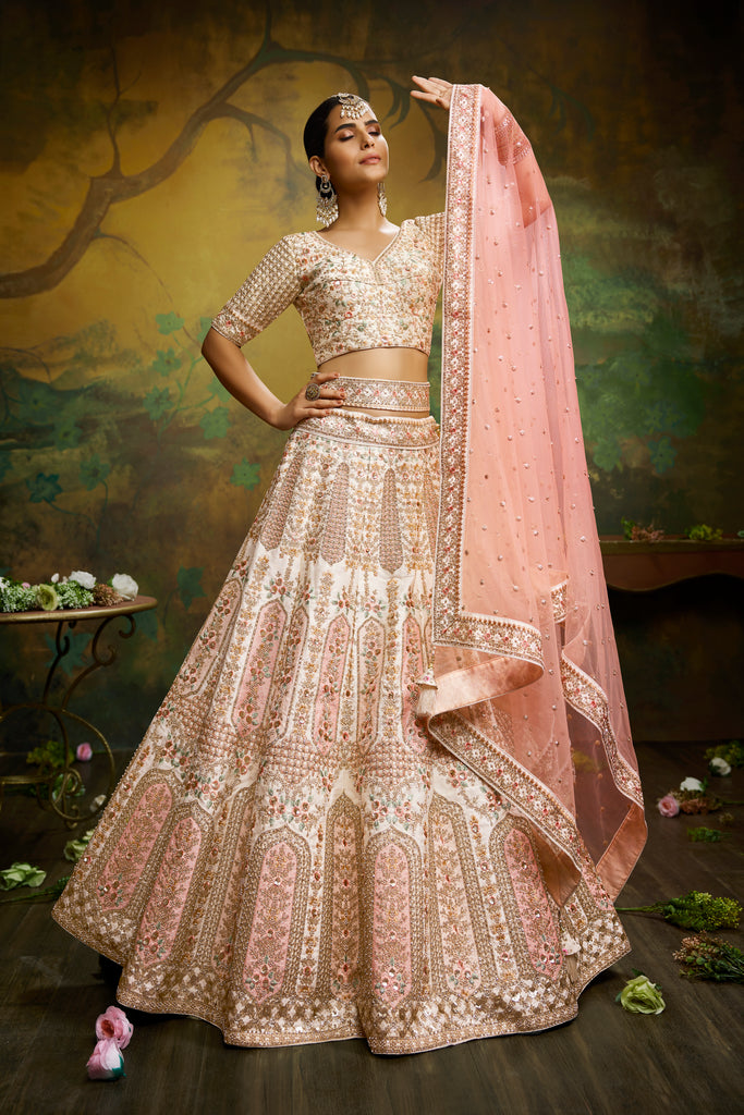 Coral Net Sequins and thread embroidery Semi-Stitched Lehenga choli &  Dupatta - Absolutely Desi