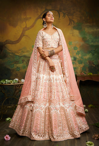 Off White Pure Silk Moti & Zarkan heavy embroidery Semi-Stitched Lehenga choli & Dupatta ClothsVilla