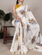 Load image into Gallery viewer, Off White Satin Silk Floral Printed Saree with Natural Silk Blouse Piece ClothsVilla