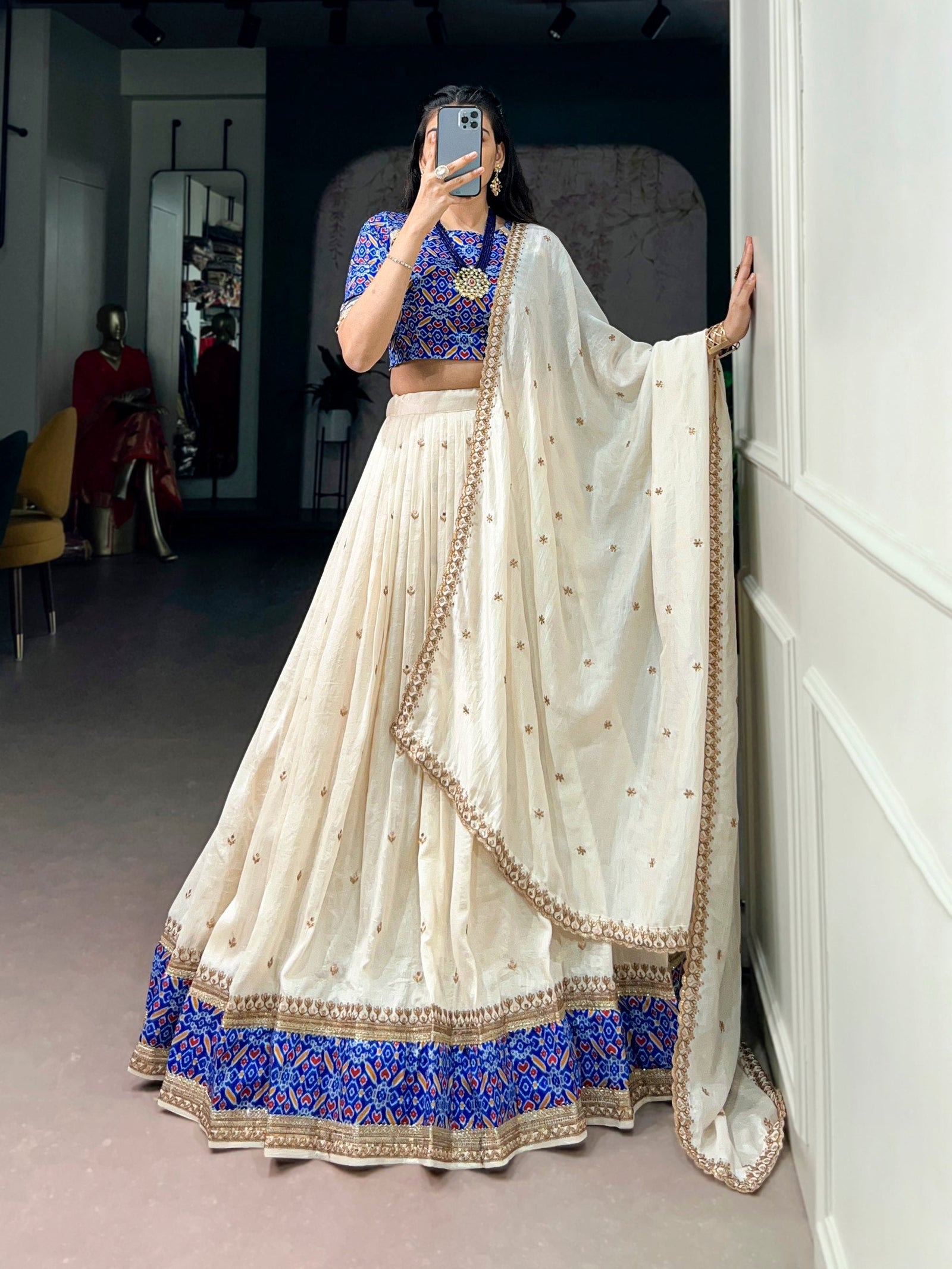 Off White Silk Sequins Designer Lehenga Choli ClothsVilla